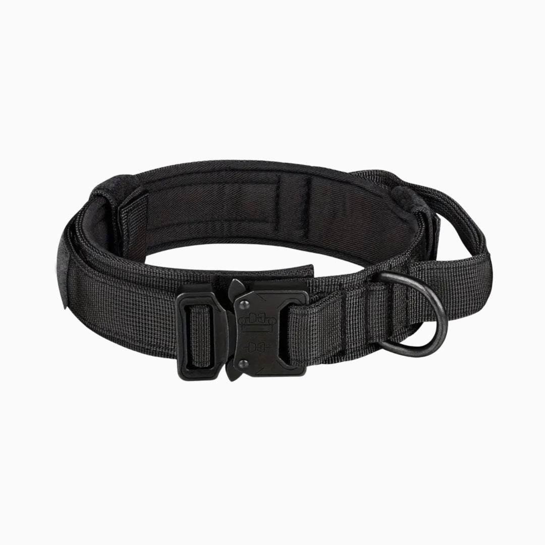 Black tactical dog collar with handle