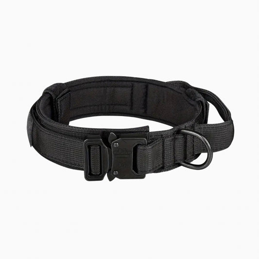 Black tactical dog collar with handle